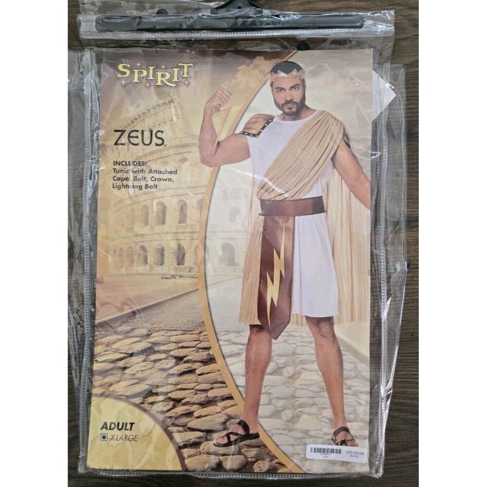 Spirit Halloween Zeus Costume Adult X-Large Greek God Toga Cape Crown Prop XL